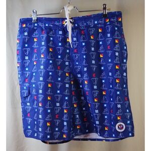 Newport Blue Men's Large Nautical Sailboat Signal Flag Swim Trunks Blue